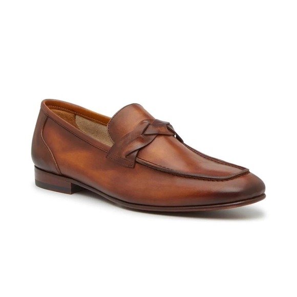 Mercanti Fiorentini Mens 11.5 Cognac Leather Braided Saddle Loafers Dress Shoes